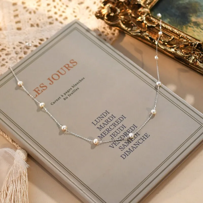 Freshwater Pearls Necklace, Wedding Pearl Necklace, S925 Sterling Silver Necklace, Y Lariat Pearl Necklace, Dainty Natural Pearl Necklace
