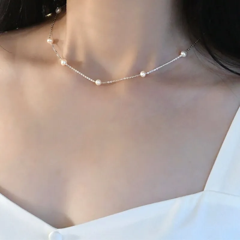 Freshwater Pearls Necklace, Wedding Pearl Necklace, S925 Sterling Silver Necklace, Y Lariat Pearl Necklace, Dainty Natural Pearl Necklace