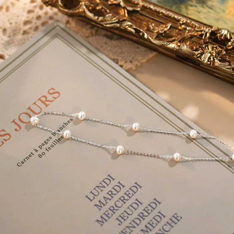 Freshwater Pearls Necklace, Wedding Pearl Necklace, S925 Sterling Silver Necklace, Y Lariat Pearl Necklace, Dainty Natural Pearl Necklace
