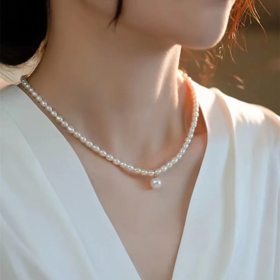 Handmade 5-6mm Chic Freshwater Rice Pearl Necklace
