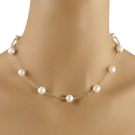 Large Pearl Necklace, Tin Cup Pearl Necklace, Pearl Gold Chain Necklace