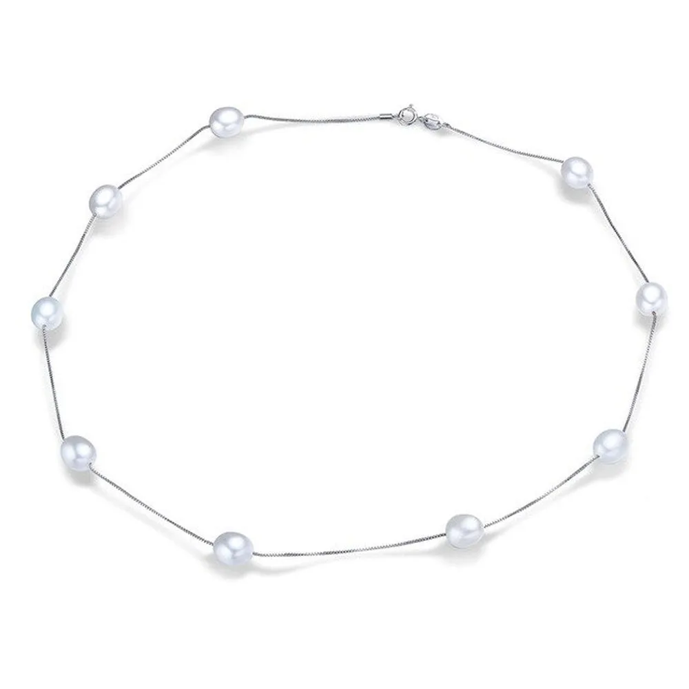 Layla X - Classic pearl station silver necklace