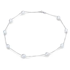 Layla X - Classic pearl station silver necklace