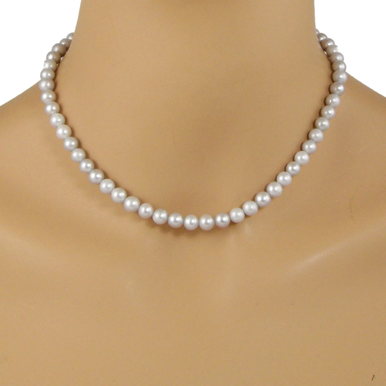 Light Gray Pearl Necklace, Grey Pearl Necklace, Single Strand Pearl Necklace