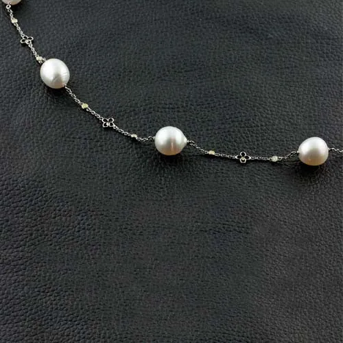 Long Baroque South Sea Pearl and Diamond Necklace
