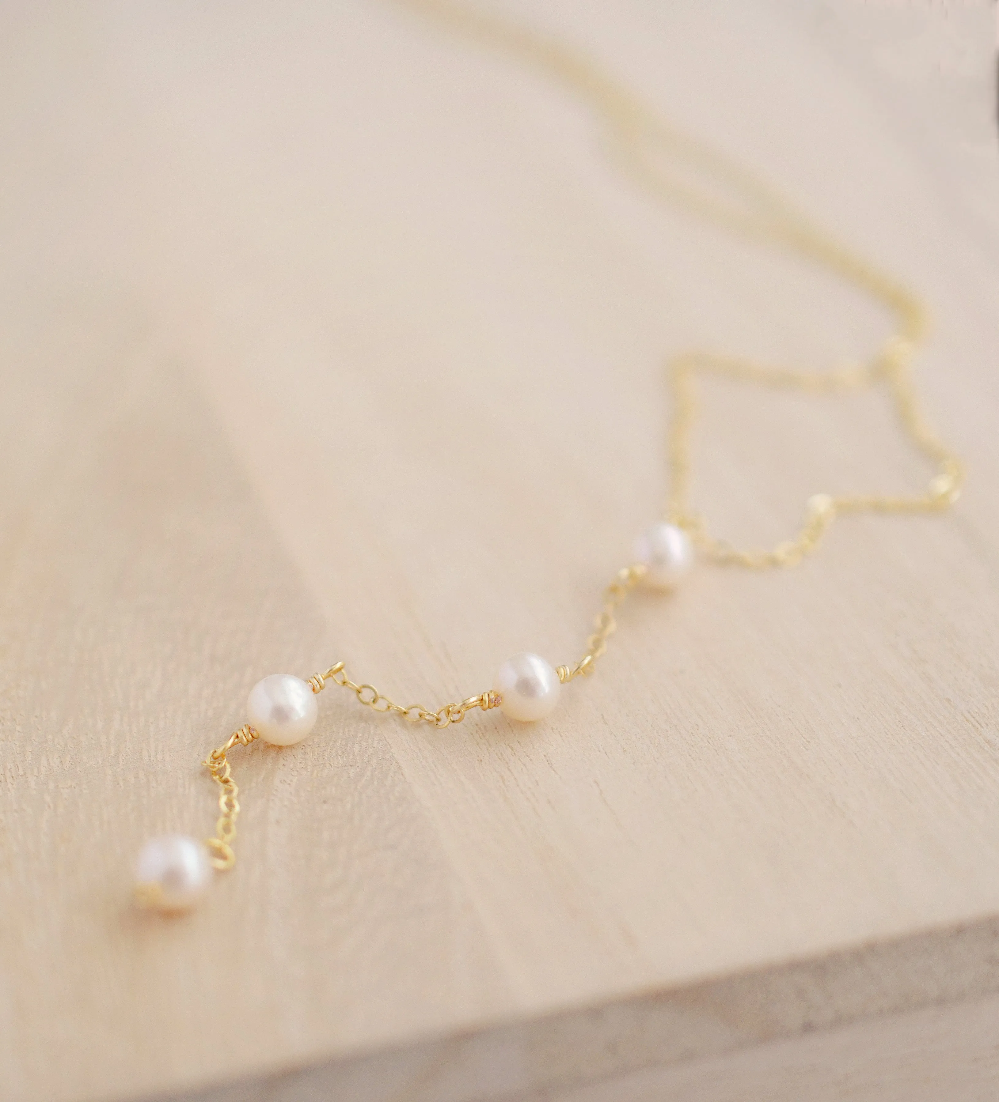 Long White Freshwater Pearl Y Necklace, Gold Filled or Sterling Silver