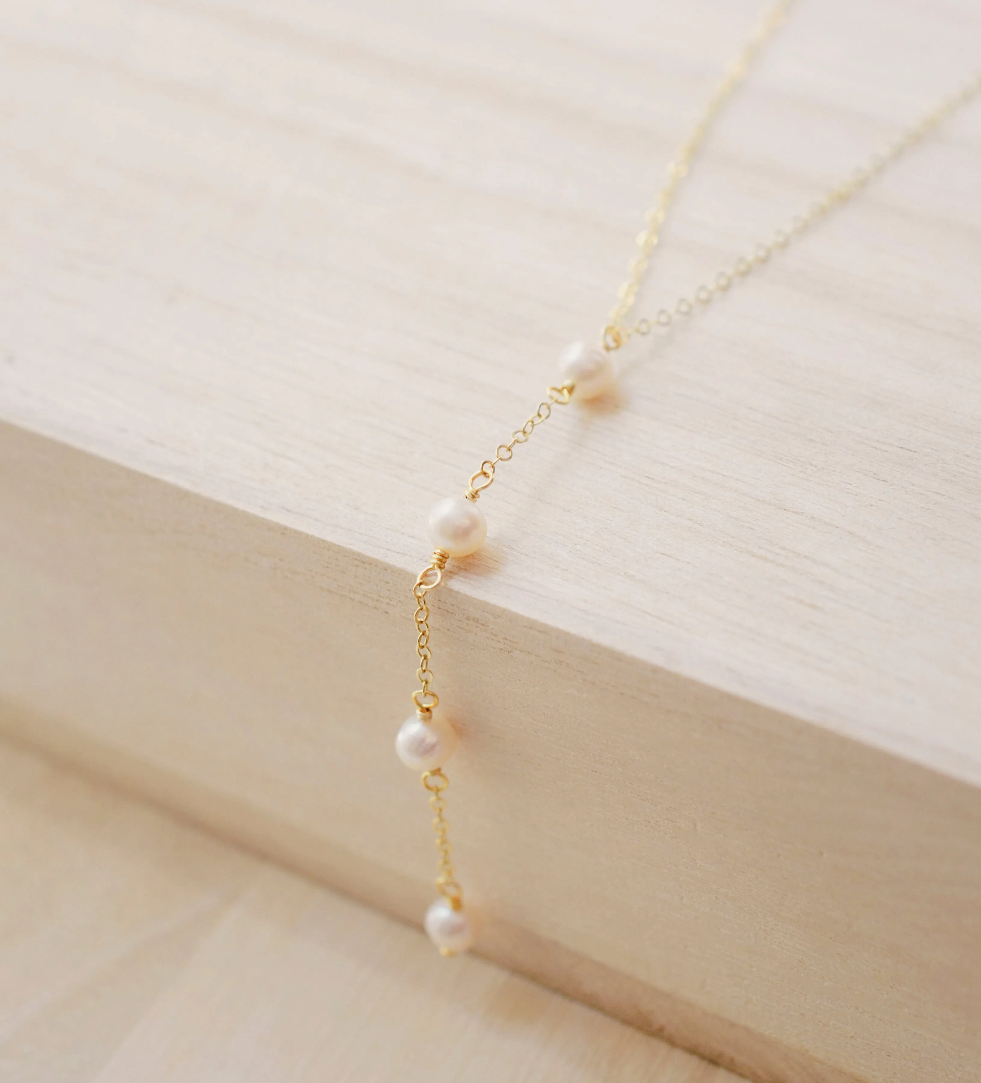 Long White Freshwater Pearl Y Necklace, Gold Filled or Sterling Silver