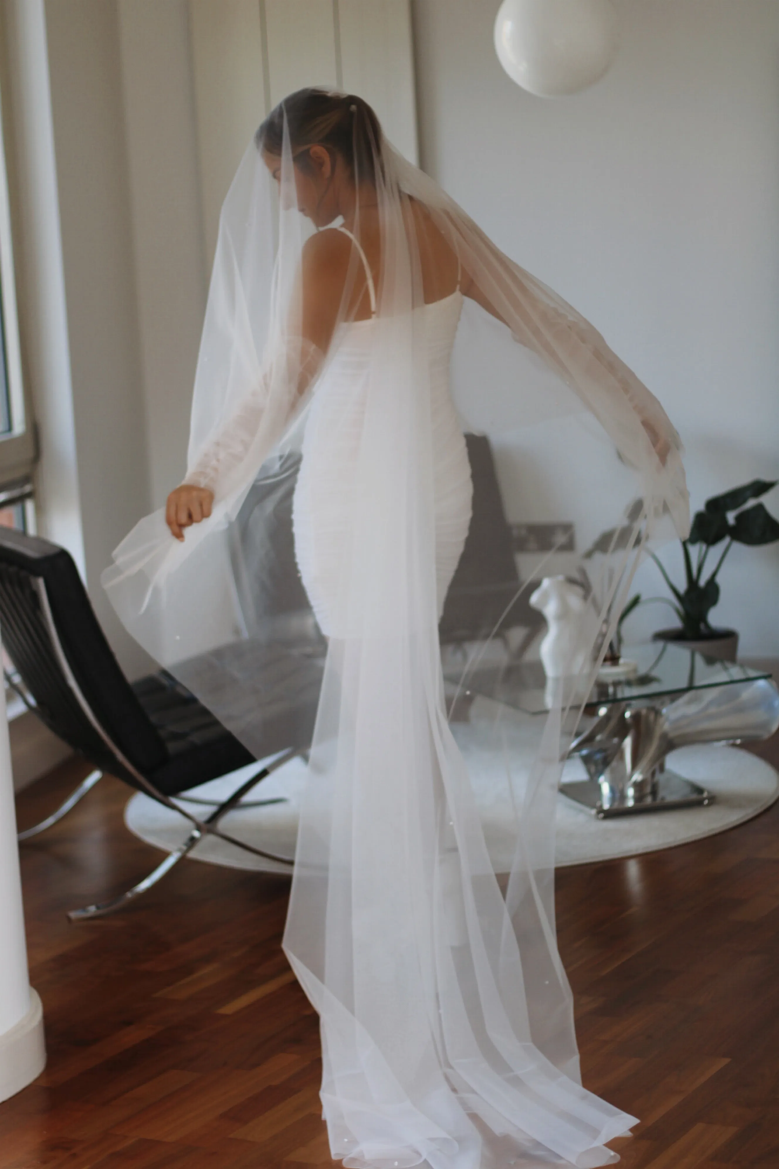 Pearl Tulle Drop Wedding Veil
