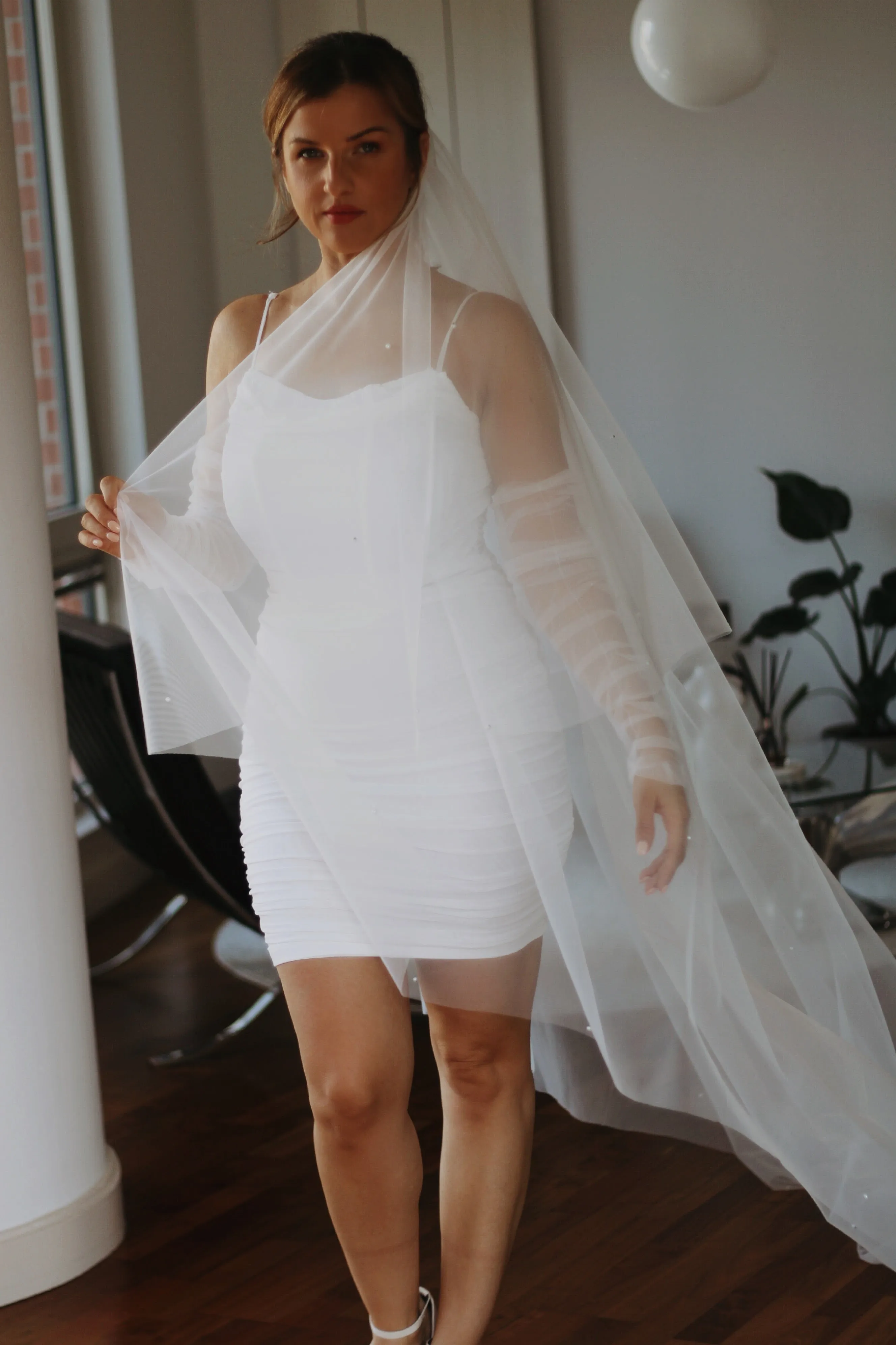 Pearl Tulle Drop Wedding Veil