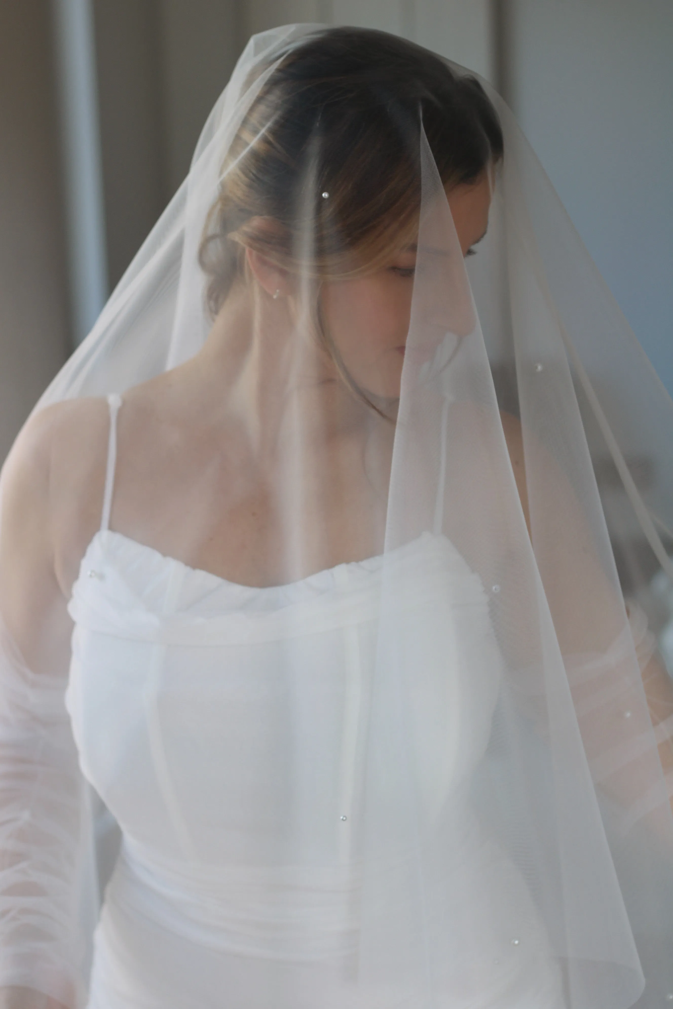 Pearl Tulle Drop Wedding Veil