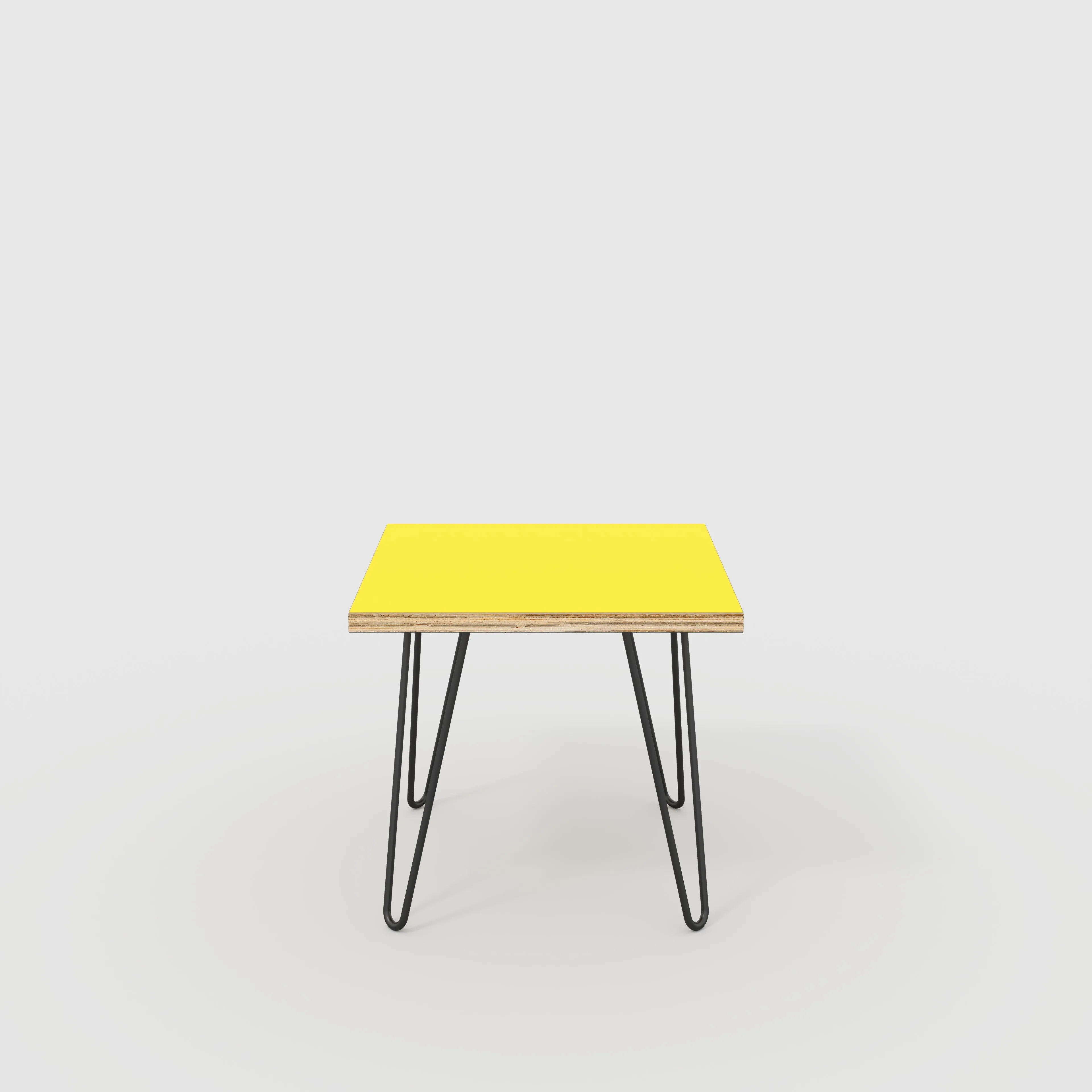 Plywood Side Table with Black Hairpin Legs - Formica Chrome Yellow - 500(w) x 500(d) x 425(h)