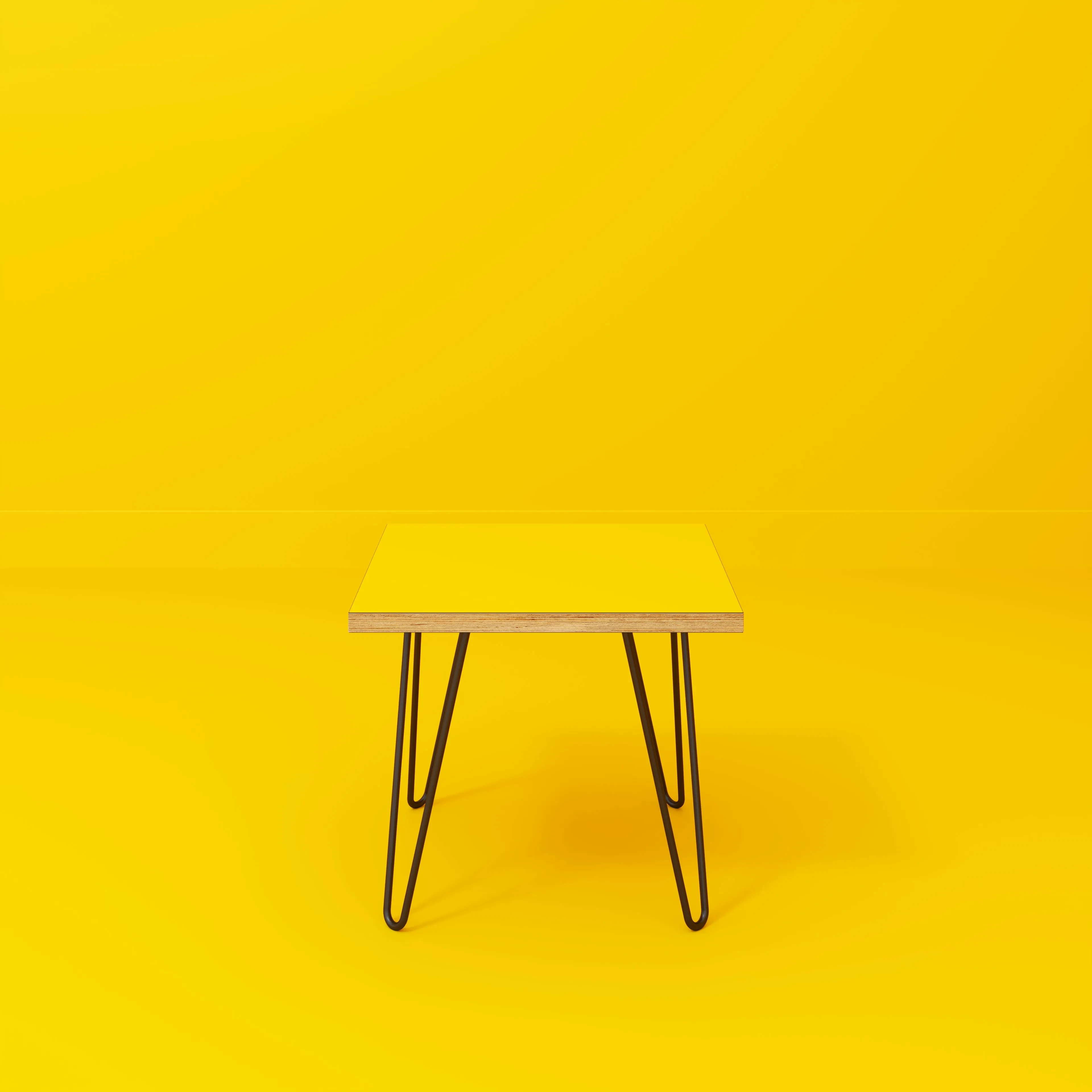 Plywood Side Table with Black Hairpin Legs - Formica Chrome Yellow - 500(w) x 500(d) x 425(h)