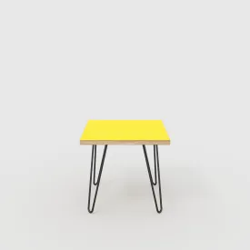 Plywood Side Table with Black Hairpin Legs - Formica Chrome Yellow - 500(w) x 500(d) x 425(h)