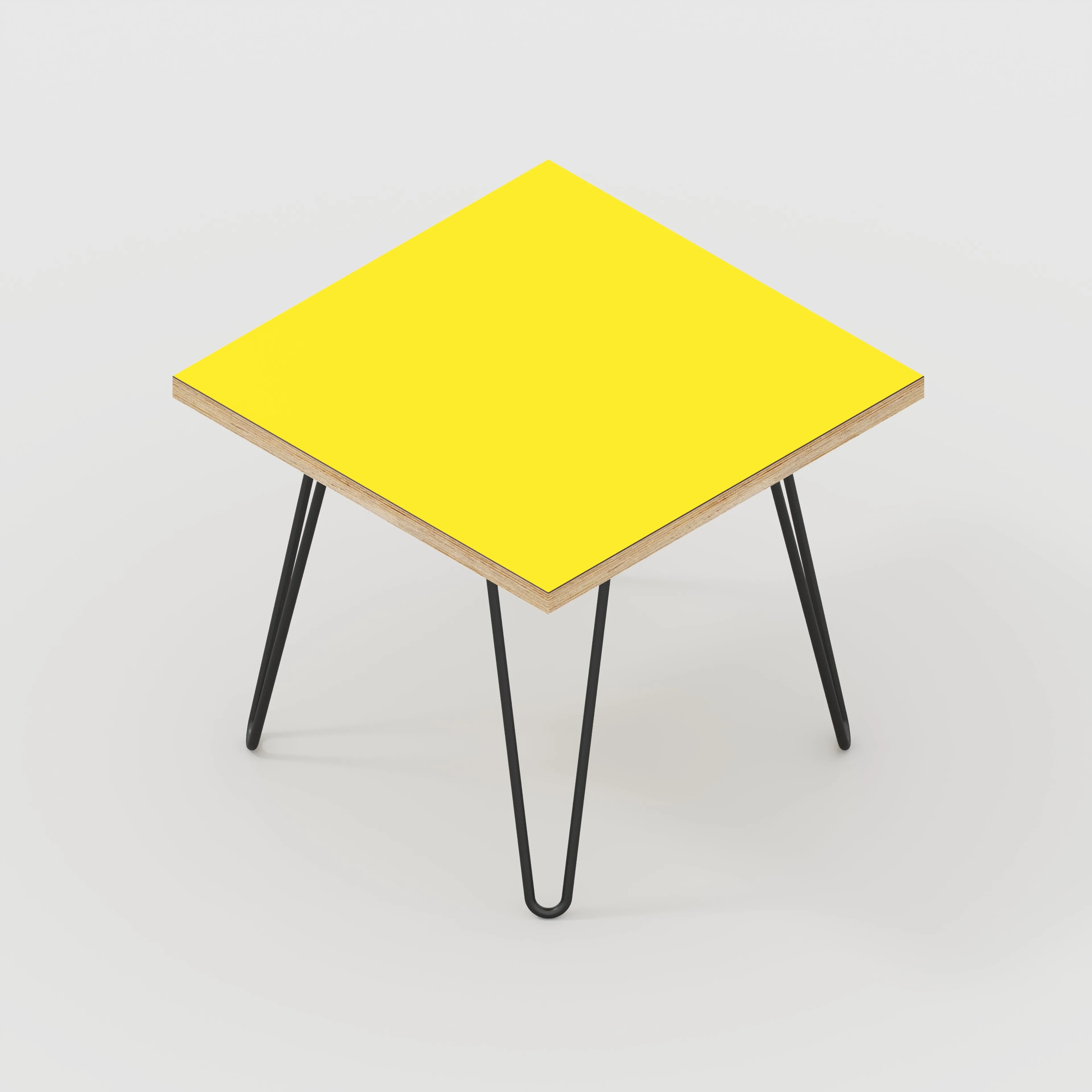 Plywood Side Table with Black Hairpin Legs - Formica Chrome Yellow - 500(w) x 500(d) x 425(h)