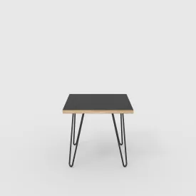 Plywood Side Table with Black Hairpin Legs - Formica Diamond Black - 500(w) x 500(d) x 425(h)
