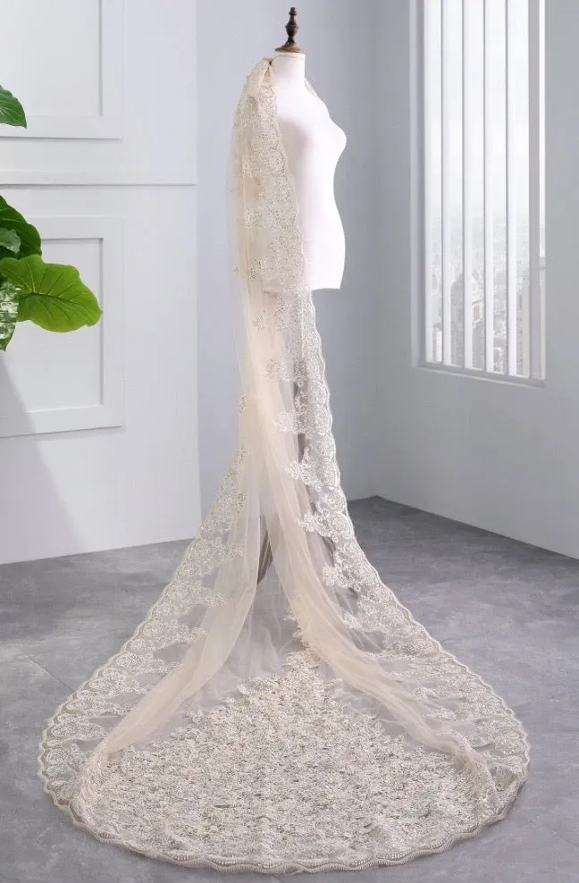 "Darya" - Lace Edge Cathedral Bridal Veil - Available in Champagne, White and Ivory