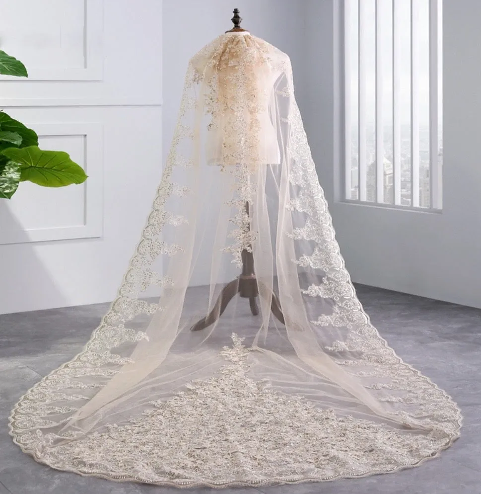 "Darya" - Lace Edge Cathedral Bridal Veil - Available in Champagne, White and Ivory