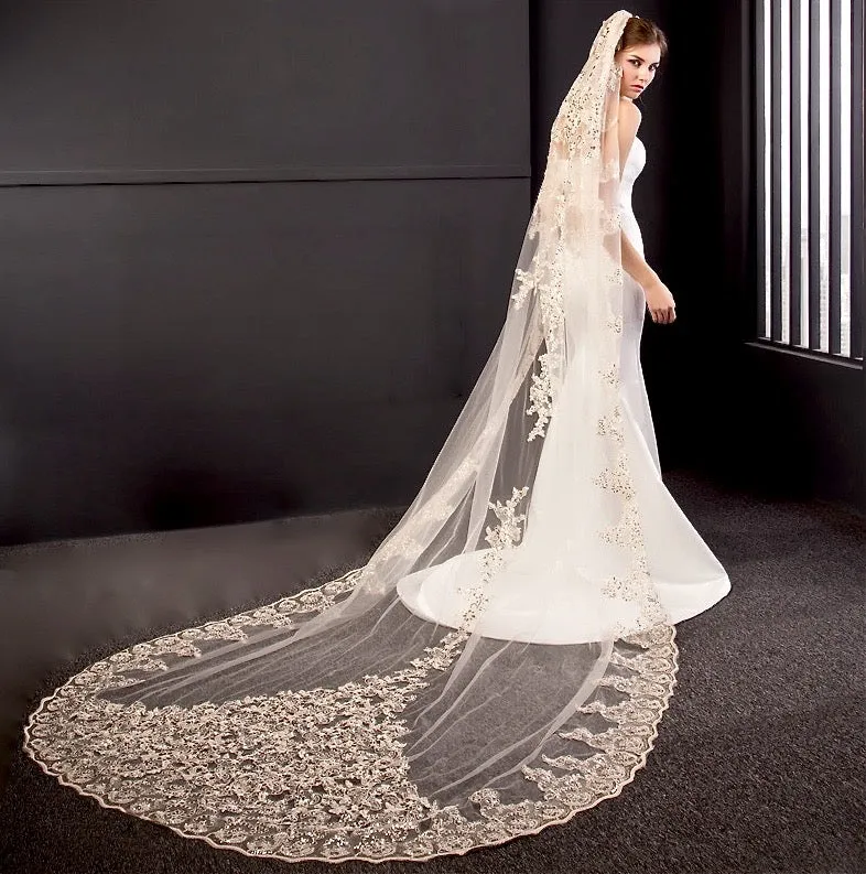 "Darya" - Lace Edge Cathedral Bridal Veil - Available in Champagne, White and Ivory