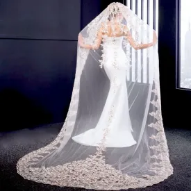 "Darya" - Lace Edge Cathedral Bridal Veil - Available in Champagne, White and Ivory