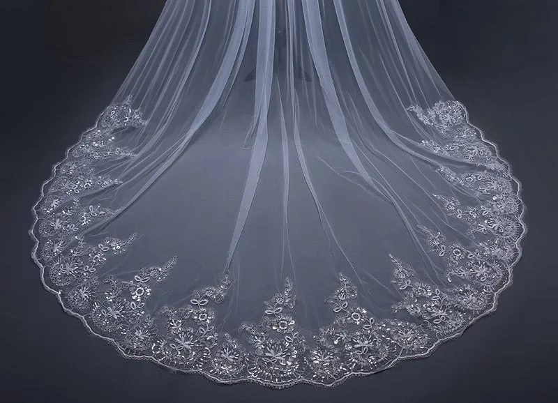 "Loreen" - Lace Edge Cathedral Bridal Veil - Available in White and Ivory
