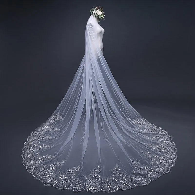 "Loreen" - Lace Edge Cathedral Bridal Veil - Available in White and Ivory