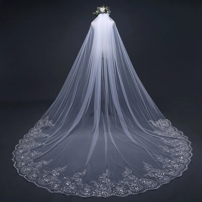 "Loreen" - Lace Edge Cathedral Bridal Veil - Available in White and Ivory