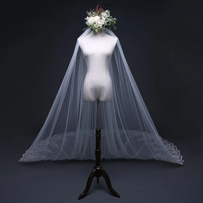 "Loreen" - Lace Edge Cathedral Bridal Veil - Available in White and Ivory