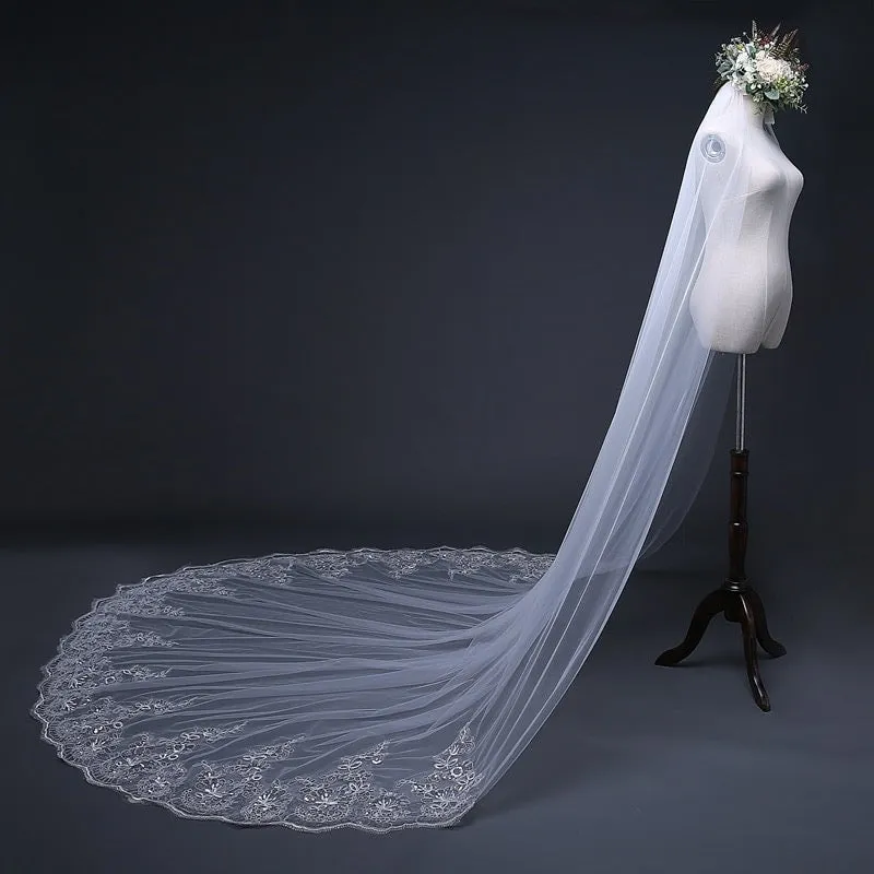 "Loreen" - Lace Edge Cathedral Bridal Veil - Available in White and Ivory