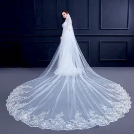 "Loreen" - Lace Edge Cathedral Bridal Veil - Available in White and Ivory
