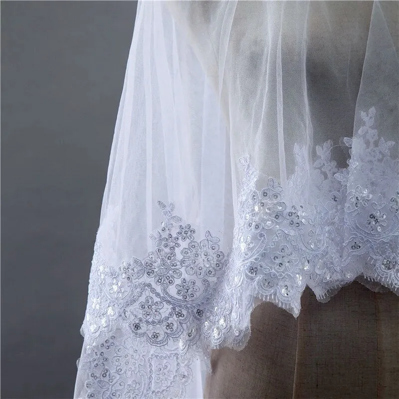 "Lucy" - Lace Edge Cathedral Bridal Veil - Available in White and Ivory