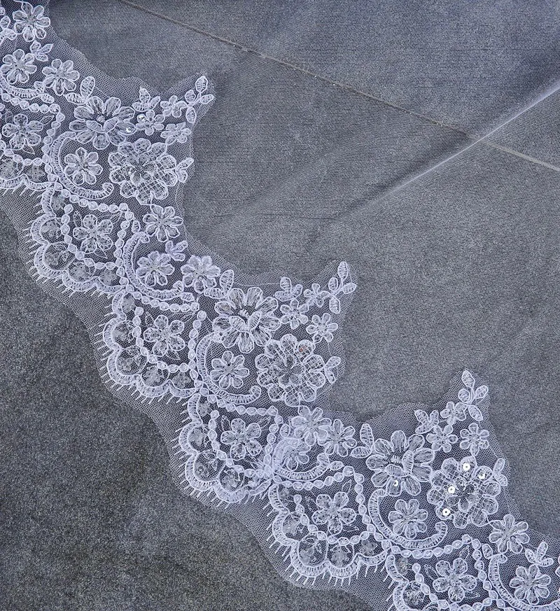 "Lucy" - Lace Edge Cathedral Bridal Veil - Available in White and Ivory
