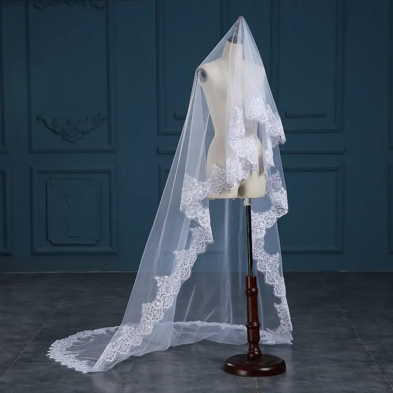 "Lucy" - Lace Edge Cathedral Bridal Veil - Available in White and Ivory