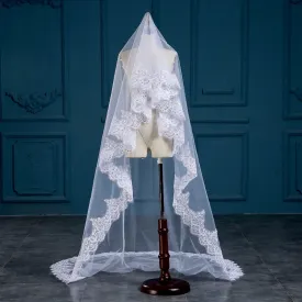 "Lucy" - Lace Edge Cathedral Bridal Veil - Available in White and Ivory