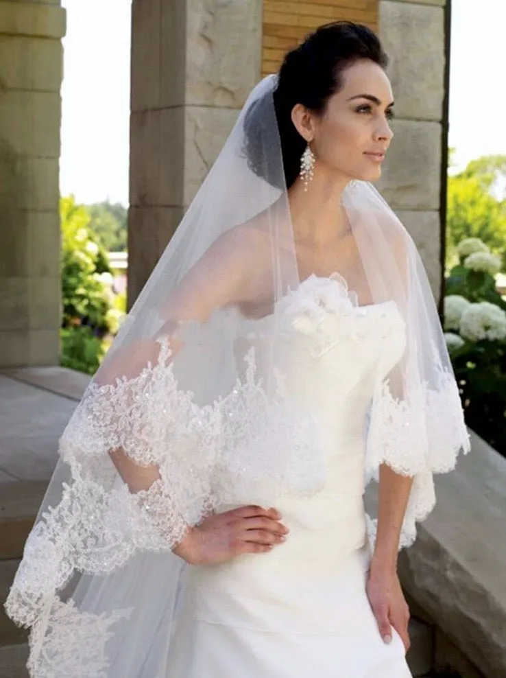 "Lucy" - Lace Edge Cathedral Bridal Veil - Available in White and Ivory