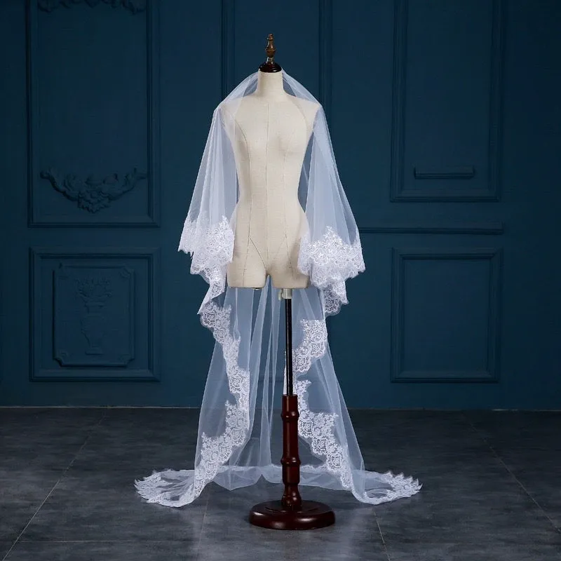 "Lucy" - Lace Edge Cathedral Bridal Veil - Available in White and Ivory
