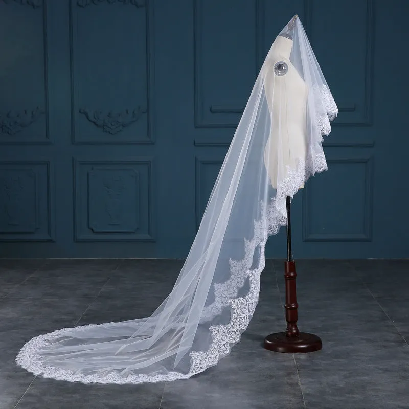 "Lucy" - Lace Edge Cathedral Bridal Veil - Available in White and Ivory