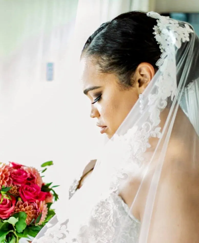 "Silva" - Lace Edge Cathedral Bridal Veil - Available in White and Ivory