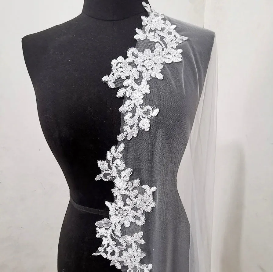 "Silva" - Lace Edge Cathedral Bridal Veil - Available in White and Ivory