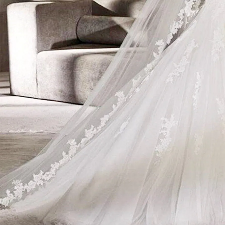 "Silva" - Lace Edge Cathedral Bridal Veil - Available in White and Ivory