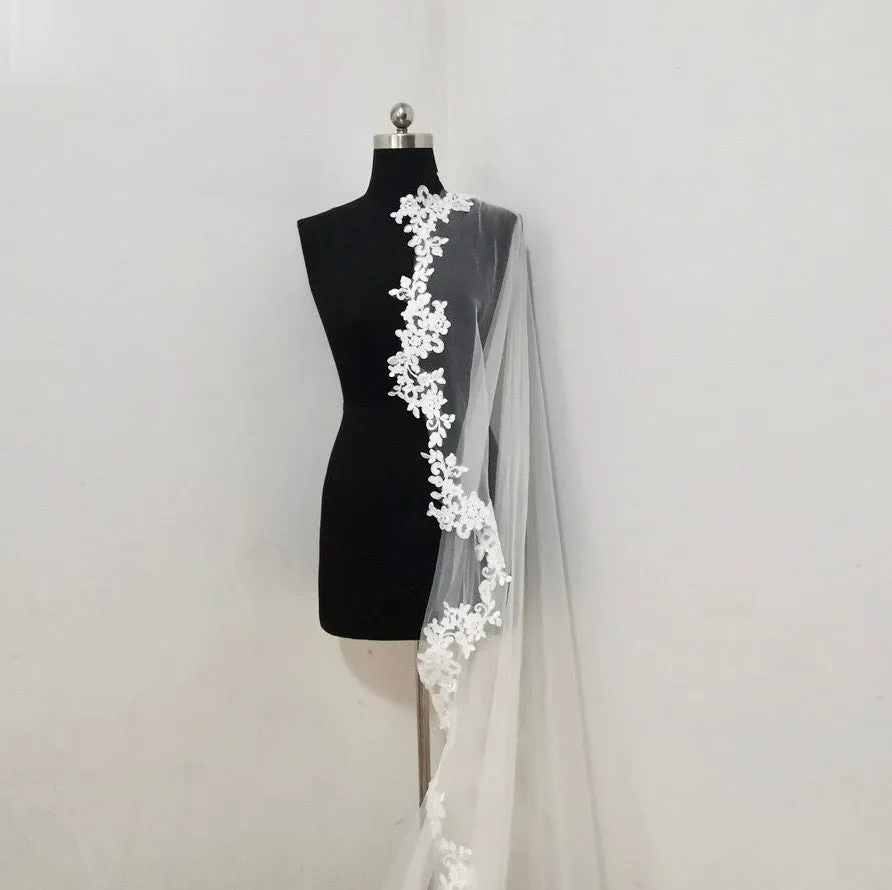 "Silva" - Lace Edge Cathedral Bridal Veil - Available in White and Ivory