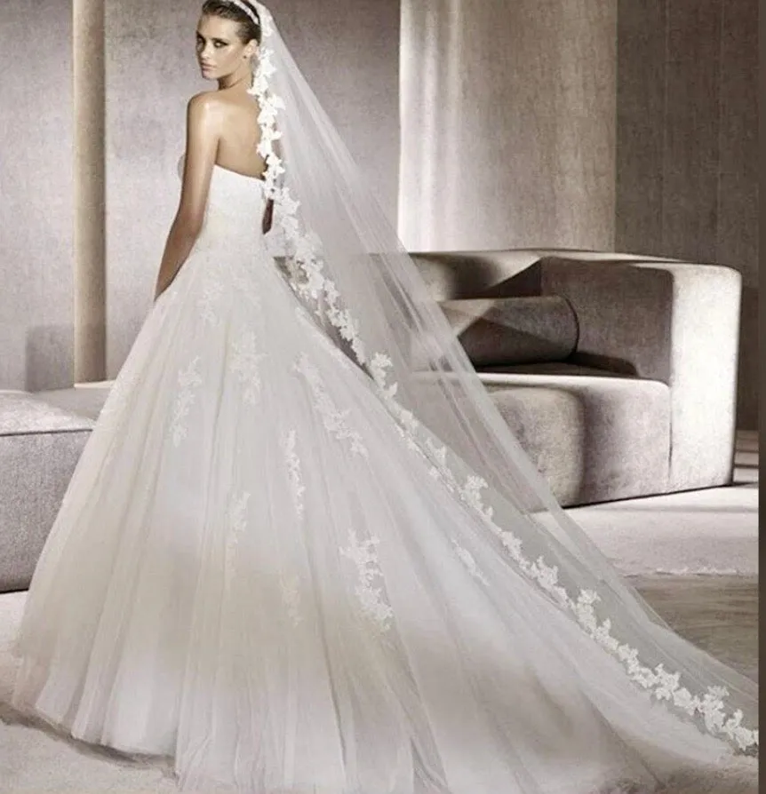 "Silva" - Lace Edge Cathedral Bridal Veil - Available in White and Ivory