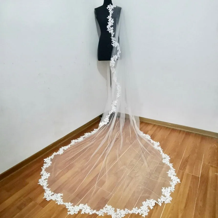 "Silva" - Lace Edge Cathedral Bridal Veil - Available in White and Ivory