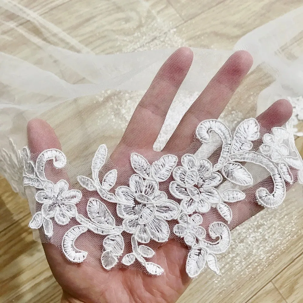 "Silva" - Lace Edge Cathedral Bridal Veil - Available in White and Ivory