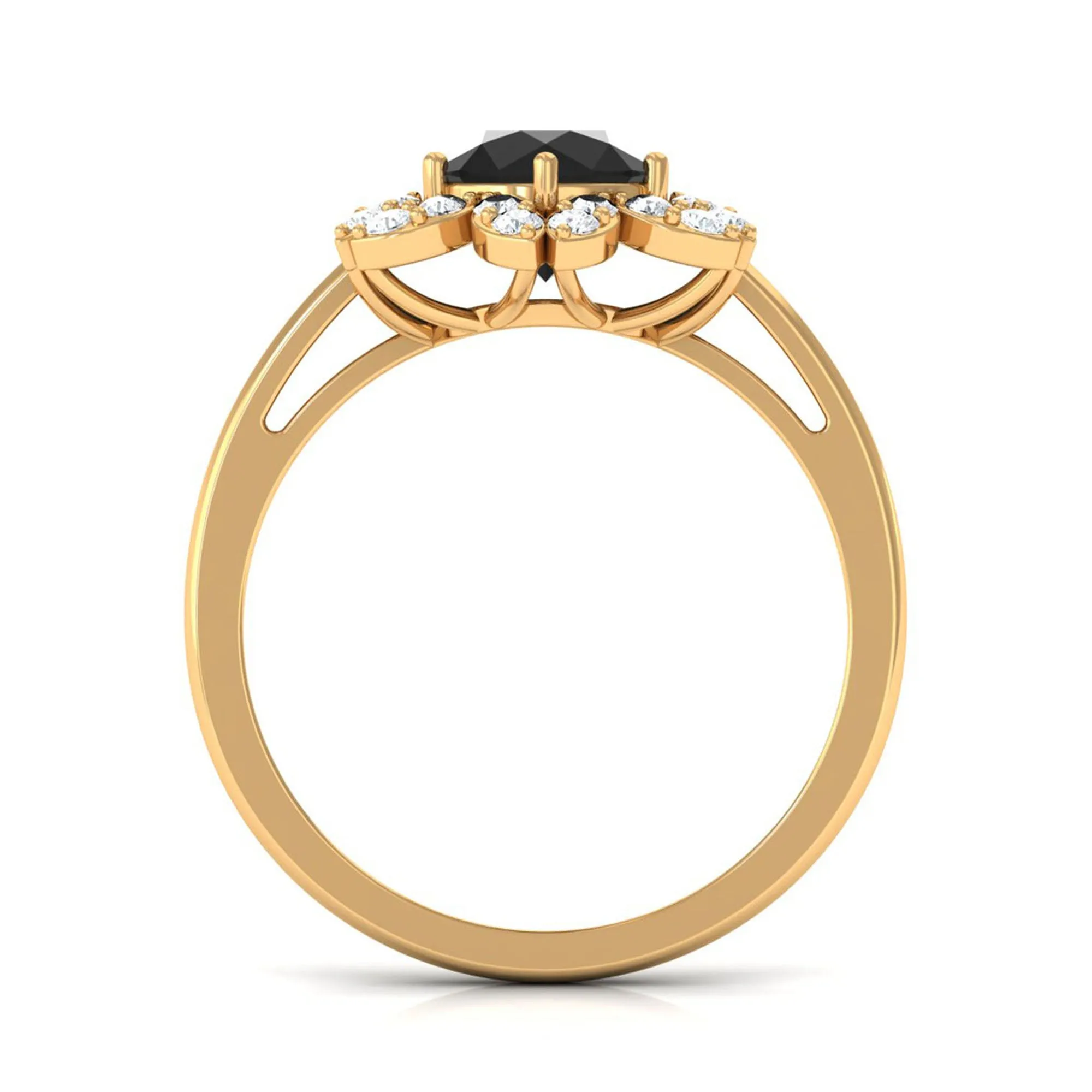 Round Black Onyx Flower Engagement Ring with Diamond
