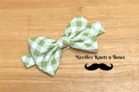 Sage Green Gingham Pre Tied Bow Tie