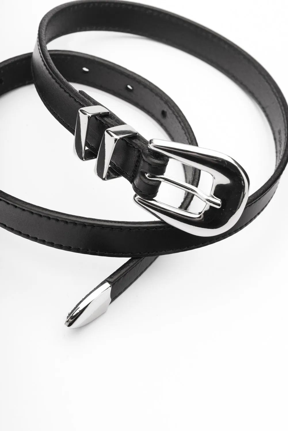 Sofia slim black western leather waist belt