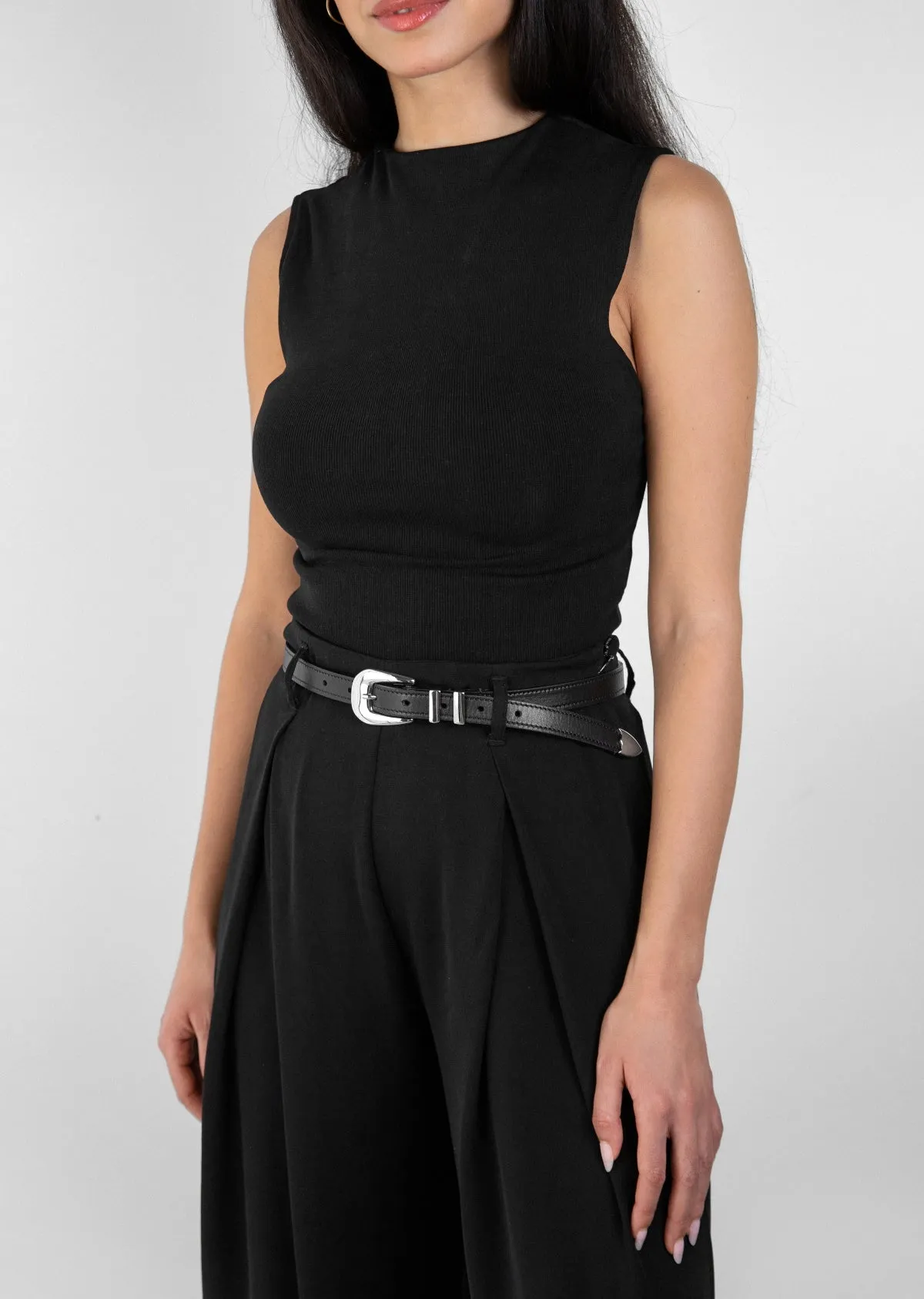 Sofia slim black western leather waist belt