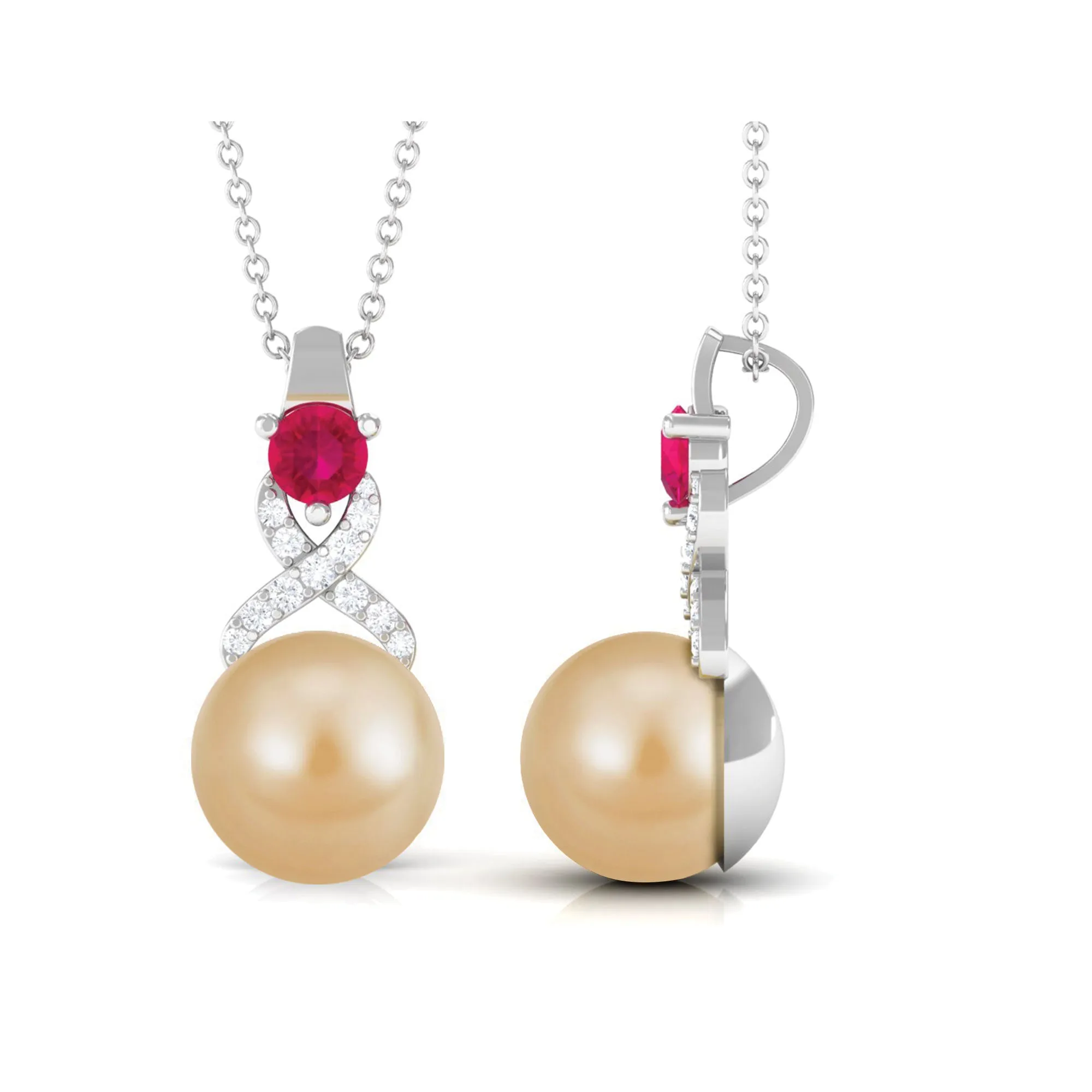 South Sea Pearl Pendant Necklace with Ruby and Diamond