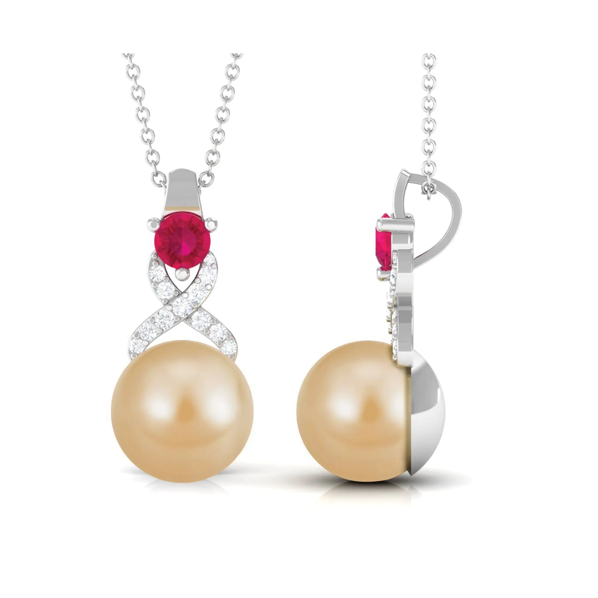 South Sea Pearl Pendant Necklace with Ruby and Diamond