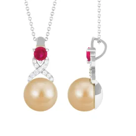 South Sea Pearl Pendant Necklace with Ruby and Diamond